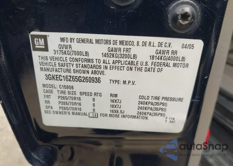 2005 GMC Yukon Xl 1500 Slt z USA, uszkodzony, nr VIN 3GKEC16Z65G260936